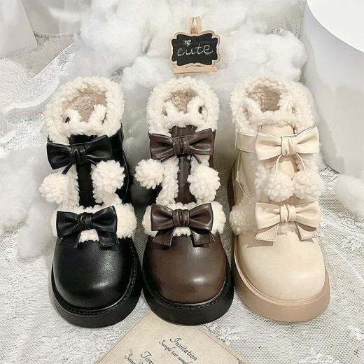 Boots | Womens  Kawaii Soft Girl Lolita Style Round Toe Snow Boots Boots black