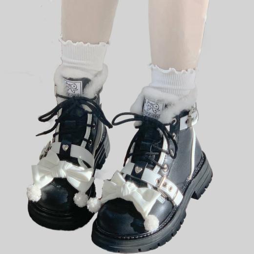 Boots | Womens  Sweet Lolita Style Plush Winter Snow Boots Boots black