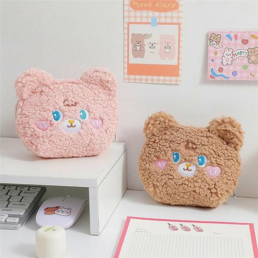 Coin Bags |   Kawaii Bear Plush Cosmetic Bag Bags Brown