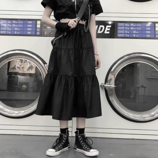 Goth Dresses | Womens  Harajuku Punk Gothic Black Long Skirts Goth Dresses black