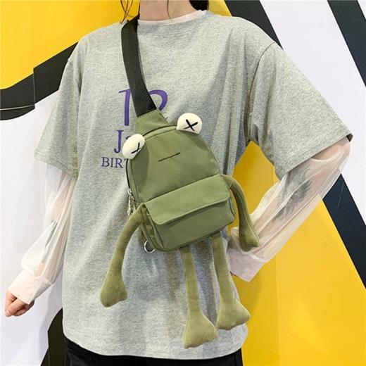 Handbags |   Cute Frog Zipper Canvas Crossbody Bag Bags greeen