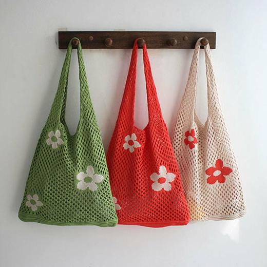 Handbags |   Summer Flower Mesh Tote Shopping Bag Bags green