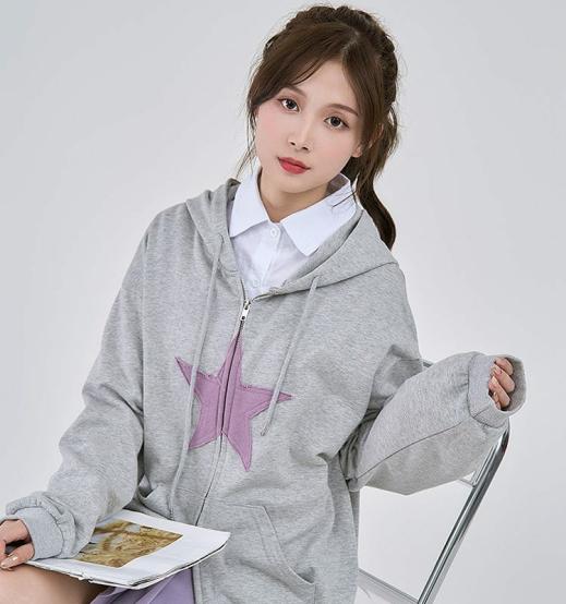 Hoodies | Womens  Fashion Star Design Grey Hoodie Hoodies Grey