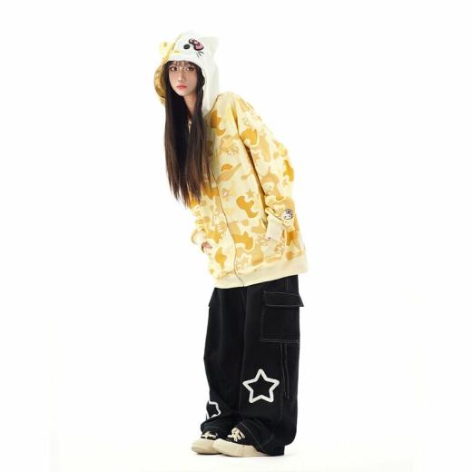 Hoodies | Womens  Kawaii American Style Kitty Printed Hooded Coat Hoodies Blue