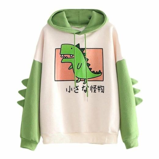 Hoodies | Womens  Kawaii Dino Hoodie Hoodies black