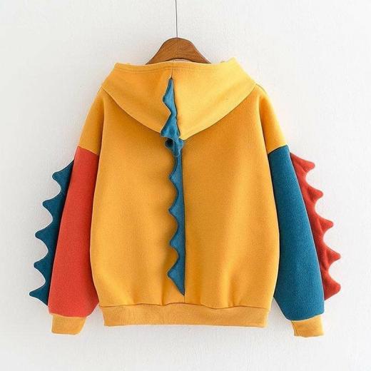 Hoodies | Womens  Kawaii Dinosaur Color-Block Oversized Hoodie Hoodies black