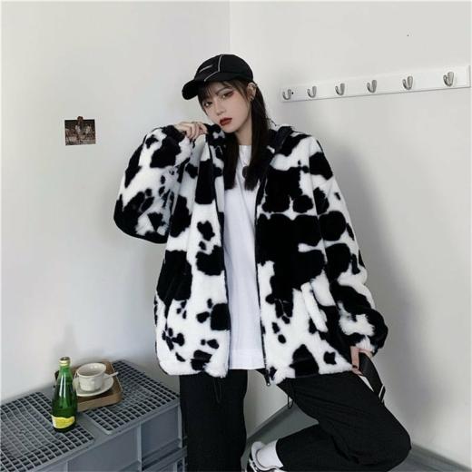 Hoodies | Womens  Kawaii Loose Plush Cow Print Hoodie Hoodies Hoodies