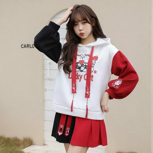 Hoodies | Womens  Kawaii Lucky Cat Winter Thickened Hoodie Hoodies black