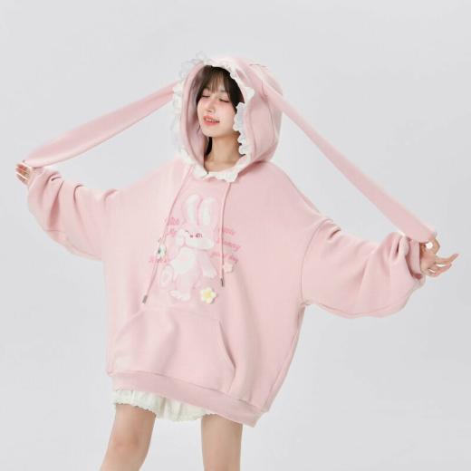 Hoodies | Womens  Kawaii Pink Long Bunny Ears Hoodie Hoodies Hoodies