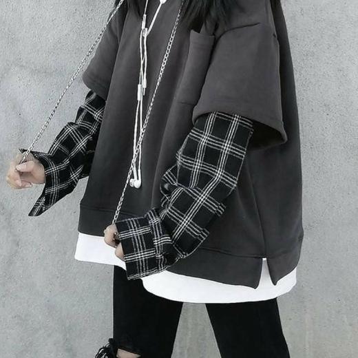 Hoodies | Womens  Korean Fashion Pure Color Sweaters Splicing Plaid Hoodies Hoodies 1