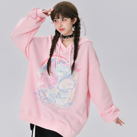 Hoodies | Womens  Sweet Loose Pink Cartoon Bunny Print Hoodie Hoodies Hoodies