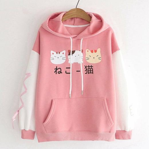 Hoodies | Womens  Tres Cat Kawaii Hoodie Hoodies Blue