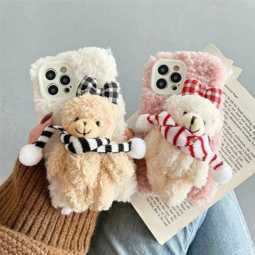 Iphone Cases |   Cute Scarf Bear Fuzzy Iphone Case Accessories Iphone Cases