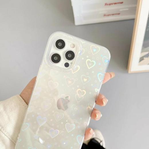 Iphone Cases |   Korea Holographic Hearts Iphone Case Accessories Iphone Cases