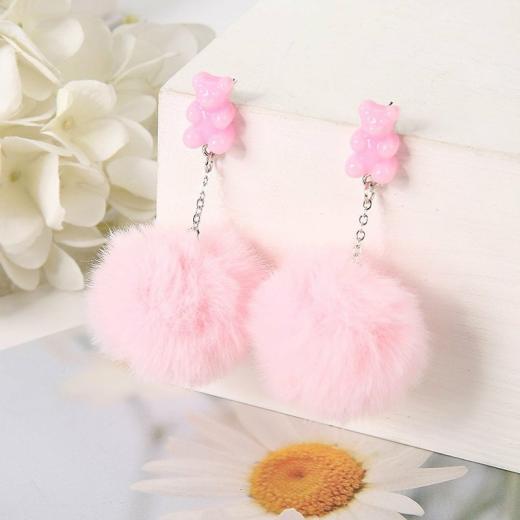 Jewelry |   Pom Pom Bear Kawaii Earrings Accessories black