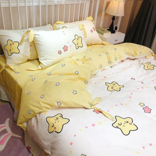 Kawaii Bed Sets |   Kawaii Cute Star Bedding Set Accessories Flat Bed Sheet