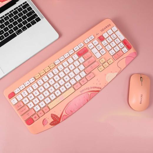 Kawaii Keyboard |   Kawaii Fruit Print Wireless Keyboard And Mouse Set Accessories coffee