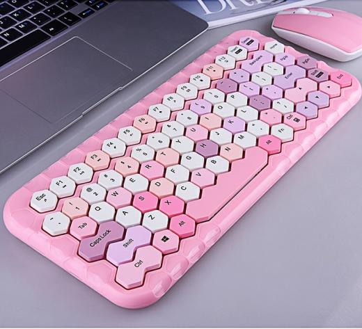 Kawaii Keyboard |   Kawaii Morandi Color Honeycomb Design Wireless Bluetooth Keyboard Accessories Kawaii Keyboard