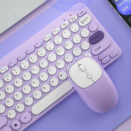 Kawaii Keyboard |   Purple Aesthetic Portable Wireless Mouse And Keyboard Set Accessories Kawaii Keyboard