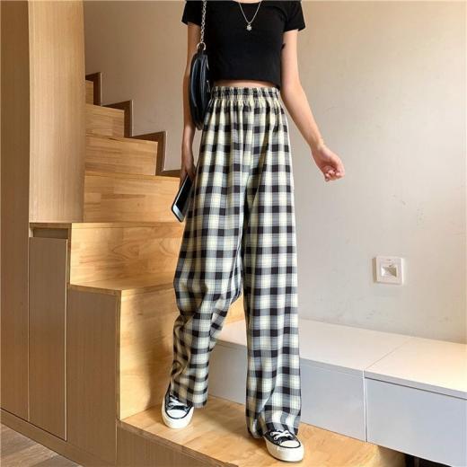 Kawaii Pants | Womens  Plaid Check Elastic Waist Harem Pants Kawaii Pants black