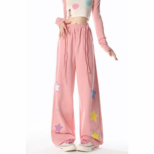 Kawaii Pants | Womens  Simple Style Star Print Pink Straight Pants Kawaii Pants Kawaii Pants