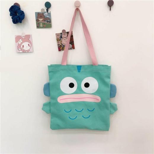 Kawaii Tote Bags |   Kawaii Cartoon Sanrio Hangyodon Printed Canvas Tote Bag Bags Blue