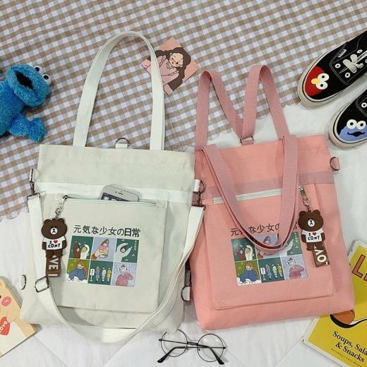 Kawaii Tote Bags |   Monochrome Vitality Girl Tote Bag Bags black