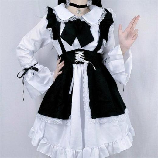 Lolita Dresses | Womens  Black And White Unisex Bow Ruffle Maid Lolita Dress Lolita Dresses Lolita Dresses