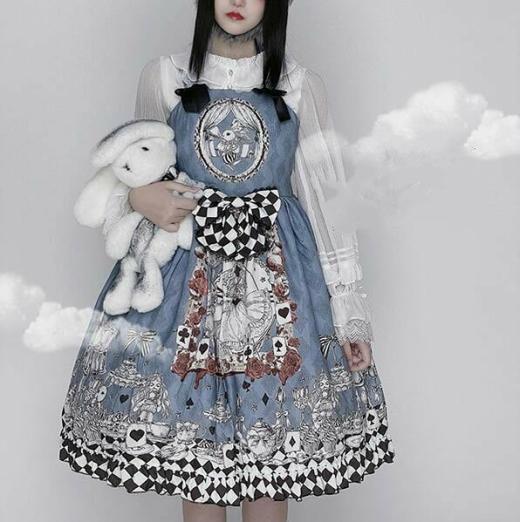 Lolita Dresses | Womens  Gothic Alice Printed Lolita Suspender Dress Goth Dresses Dress