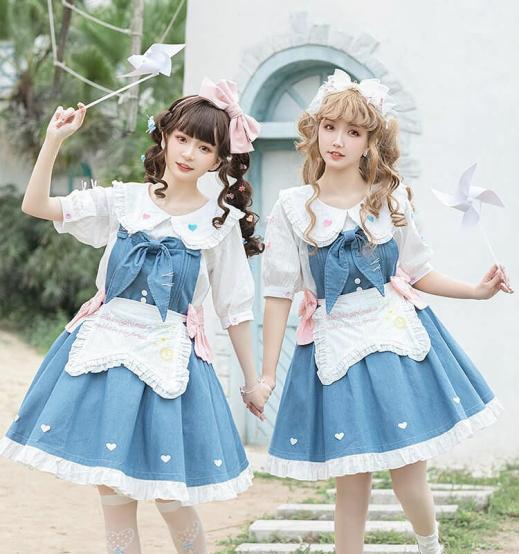 Lolita Dresses | Womens  Kawaii Cute Sweet Summer Denim Lolita Dress Set Lolita Dresses Lolita Dresses