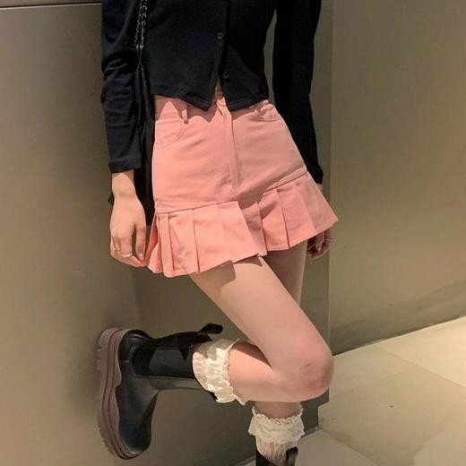 Lolita Dresses | Womens  Kawaii Pink Denim Mini Skirt Lolita Dresses Apricot