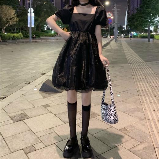 Lolita Dresses | Womens  Kawaii Square Collar Lolita Dress Lolita Dresses black