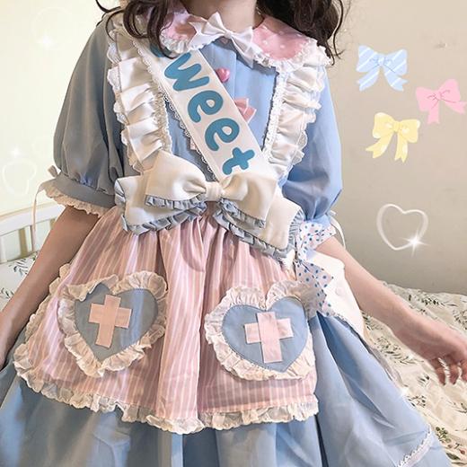 Lolita Dresses | Womens  Kawaii Sweet Blue Short Lolita Dress Set Lolita Dresses Blue