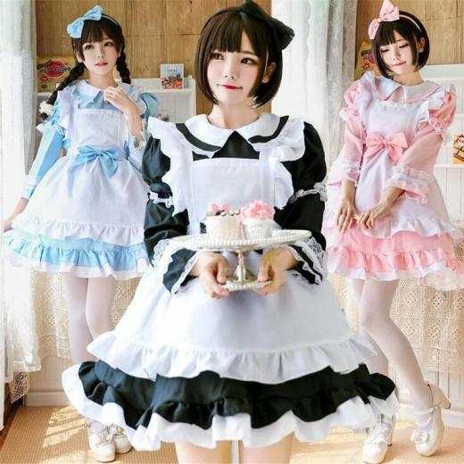 Lolita Dresses | Womens  Kawaii Sweet Lolita Maid Bow Dress Set Lolita Dresses black