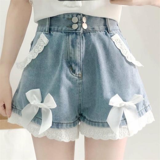 Shorts | Womens  Kawaii Bow Denim High Waist Shorts Shorts Shorts