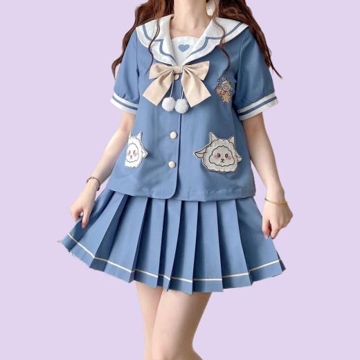 Skirts | Womens  Cute Blue Jk Sailor Uniform Skirt Set Skirts long-sleeved skirt bow tie