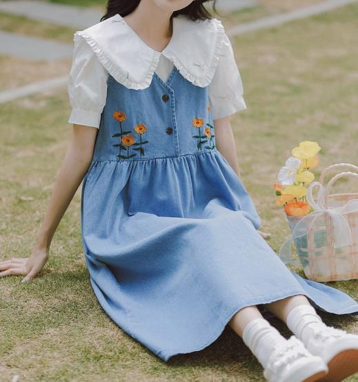 Skirts | Womens  Japanese Sweet Denim Suspender Skirt Set Skirts Skirts