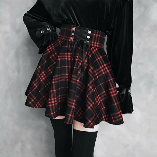 Skirts | Womens  Punk Woolen High Waist Plus Size Plaid Skirt Skirts Black Skirt