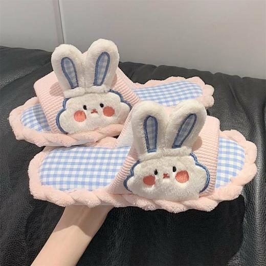 Slippers | Womens  Kawaii Cartoon Bunny Lattice Casual Slippers Slippers Creamy-white