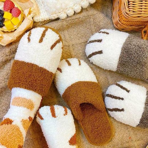 Slippers | Womens  Kawaii Cat Paw Warm Fur Slippers Slippers Caramel colour