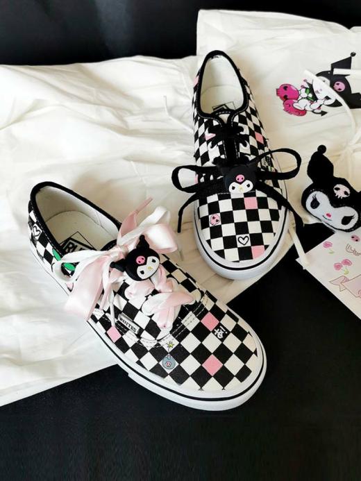 Sneakers | Womens  Kawaii Kuromi Black And White Checkerboard Canvas Shoes Sneakers Black & white