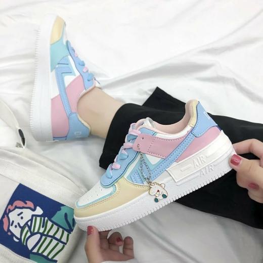 Sneakers | Womens  Kawaii Pastel Aesthetic Platform Trainers Sneakers Blue