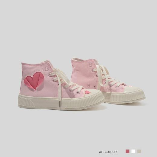 Sneakers | Womens  Retro Girl Pink Love High-Top Canvas Shoes Sneakers Pink