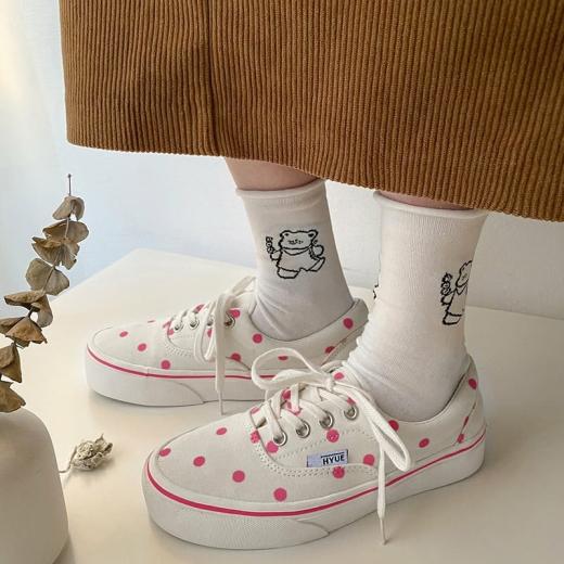 Sneakers | Womens  Ulzzang Style Pink Sakura Polka Dot Canvas Shoes Sneakers Sneakers