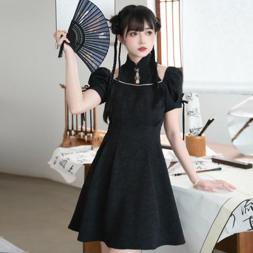 Summer Dresses | Womens  Chinese Style Summer Puff Sleeve Dress Summer Dresses black