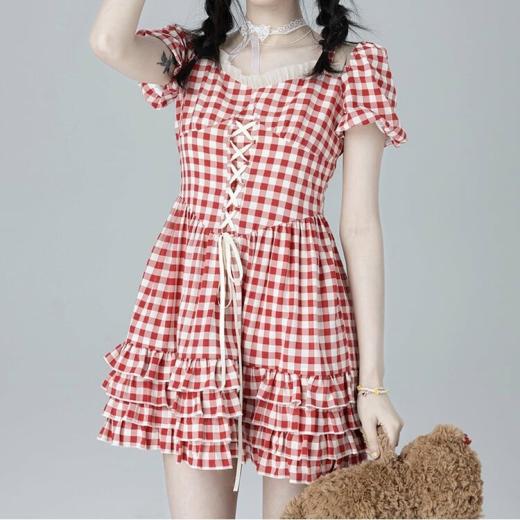 Summer Dresses | Womens  Sweet Ballet Style Red Plaid Strappy Dress Summer Dresses Red