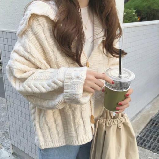 Sweaters | Womens  Kawaii Horn Button Cable Knitted Cardigan Sweaters Light Grey