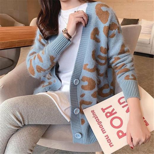 Sweaters | Womens  Kawaii Leopard V Neck Sweaters Sweaters Beige