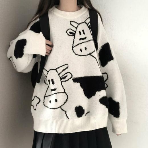 Sweaters | Womens  Kawaii Pullover Cow Sweater Sweaters Auburn