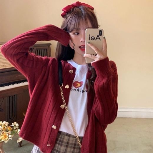 Sweaters | Womens  Kawaii Red Wine Heart Sweaters Sweaters Red